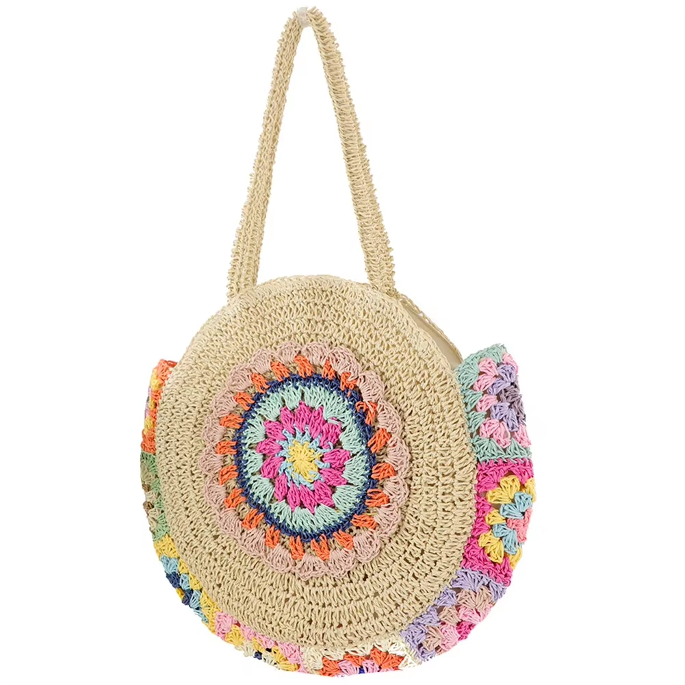 Straw Braided Round Ethnic Style Tote Bag