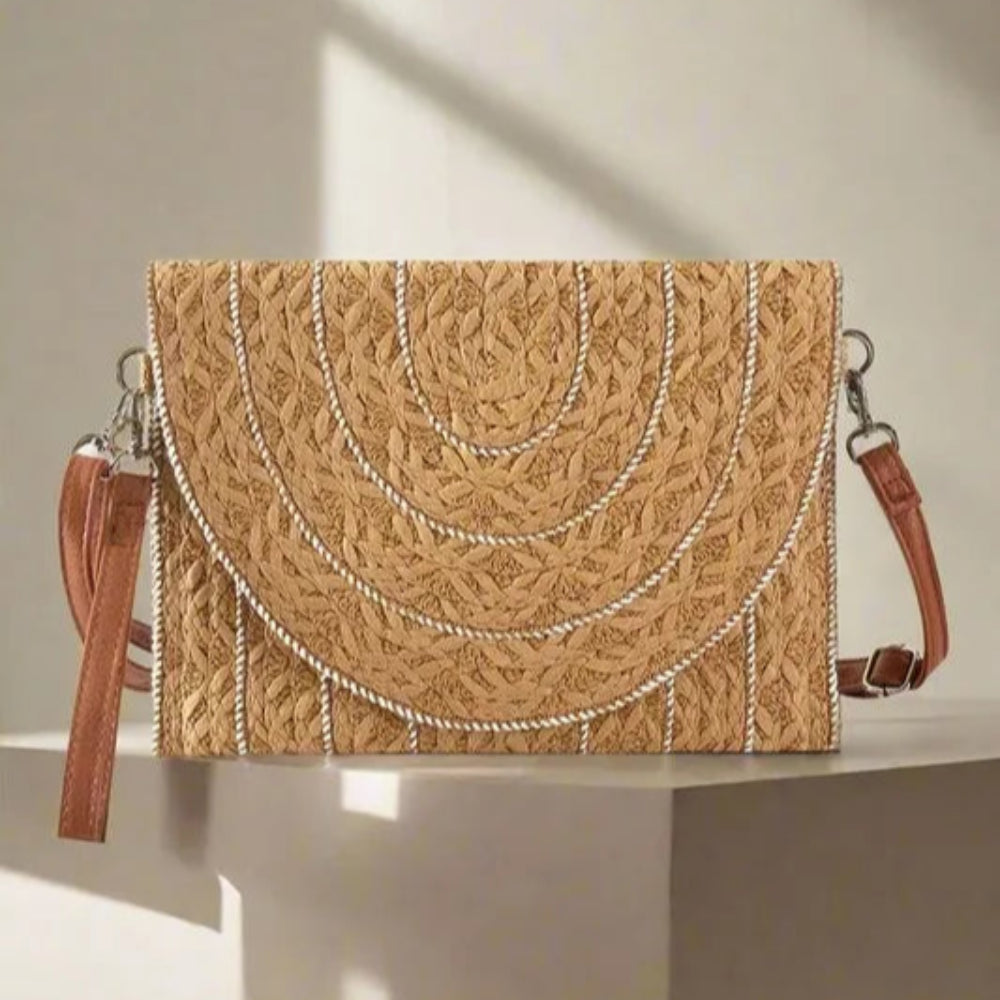 Stitch Detailed Straw Crossbody Bag | Lily Bloom