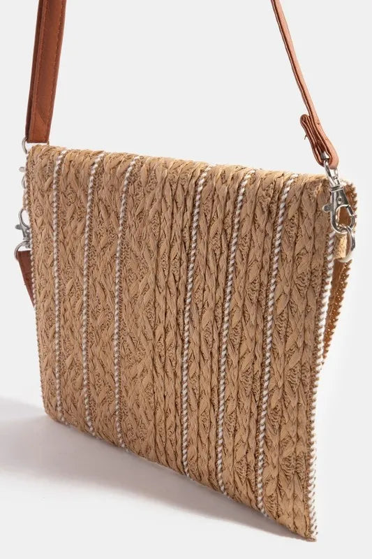 Stitch Detailed Straw Crossbody Bag | Lily Bloom