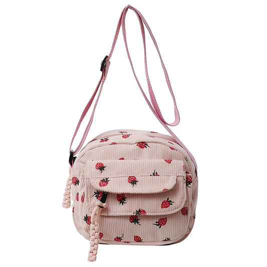 Strawberry Bag Corduroy Tote Bag Cute Crossbody Bag | Lily Bloom