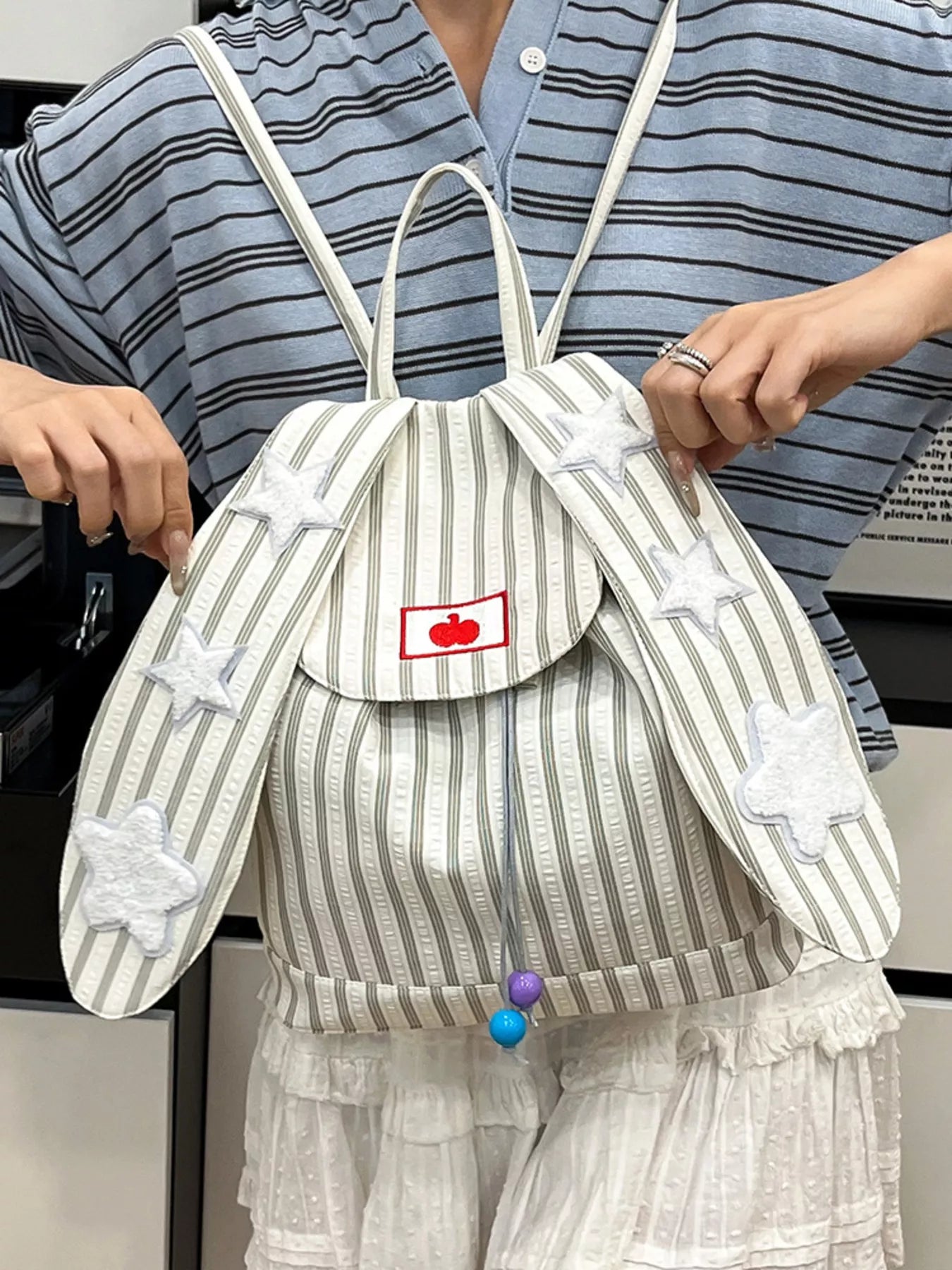 Striped Star Bunny Ear Backpack