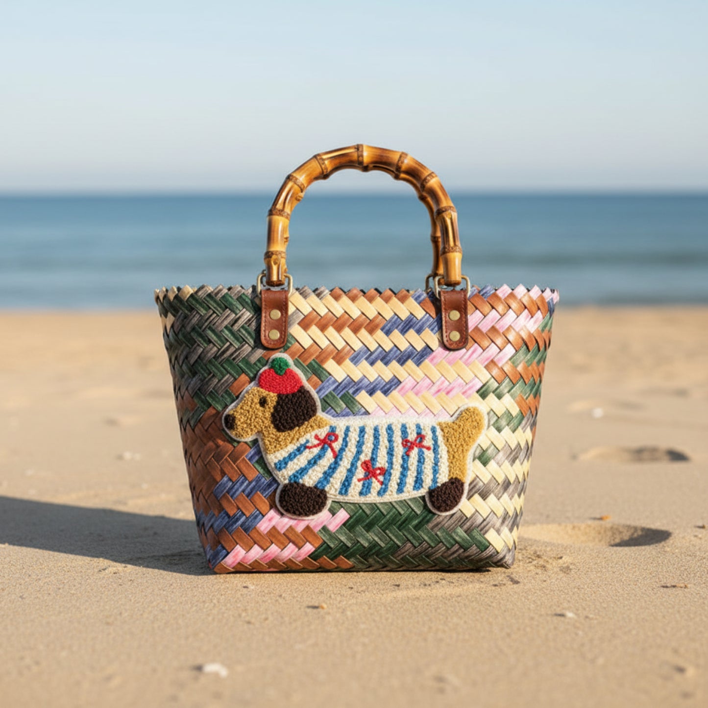Striped Woven Beach Bag