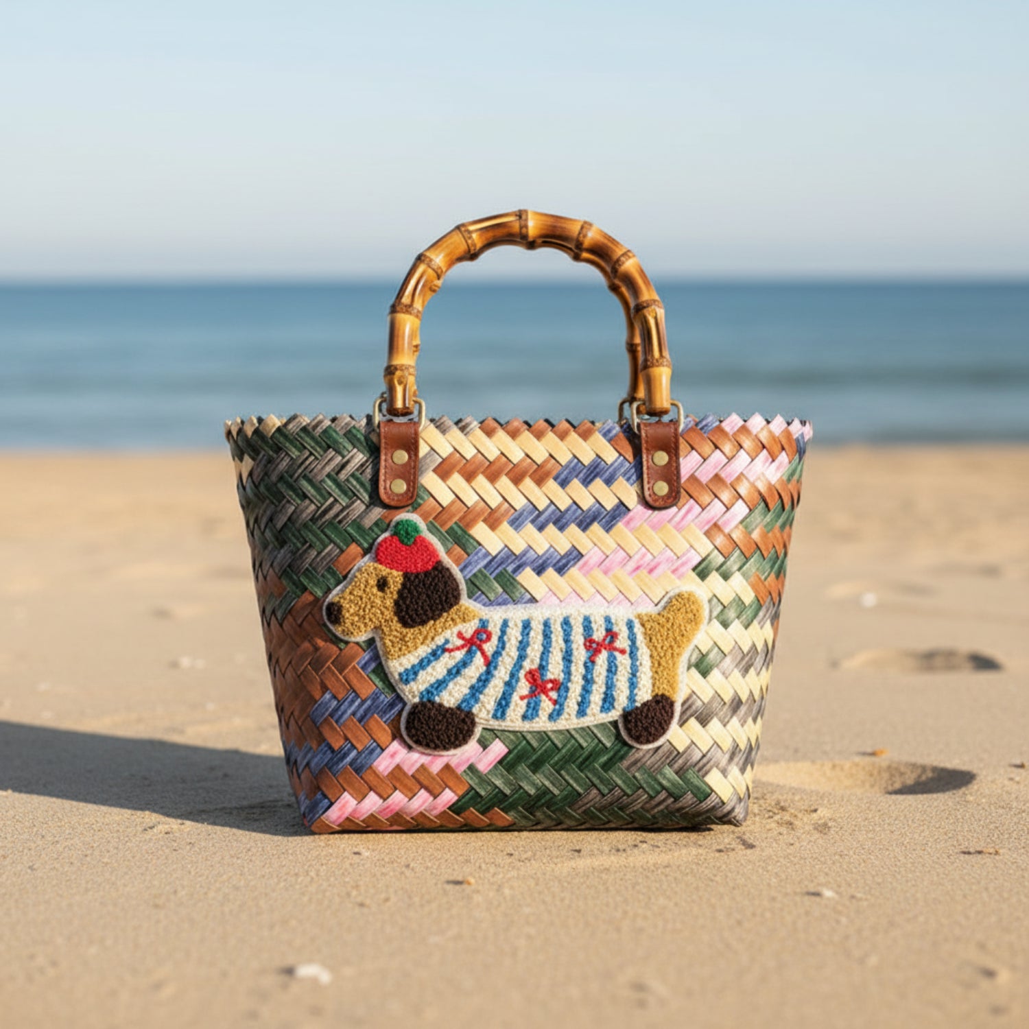 Striped Woven Beach Bag
