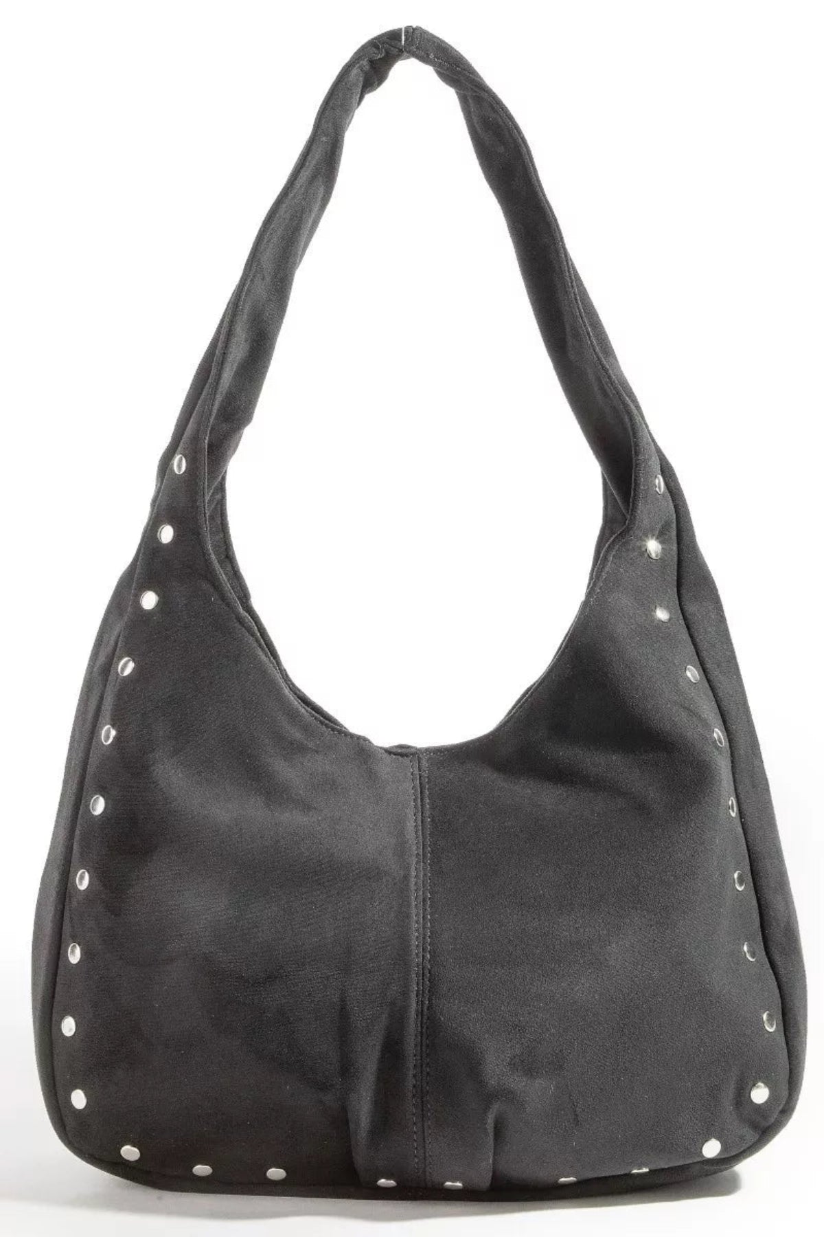 Vegan Suede Studded Trim Hobo Bag | Lily Bloom