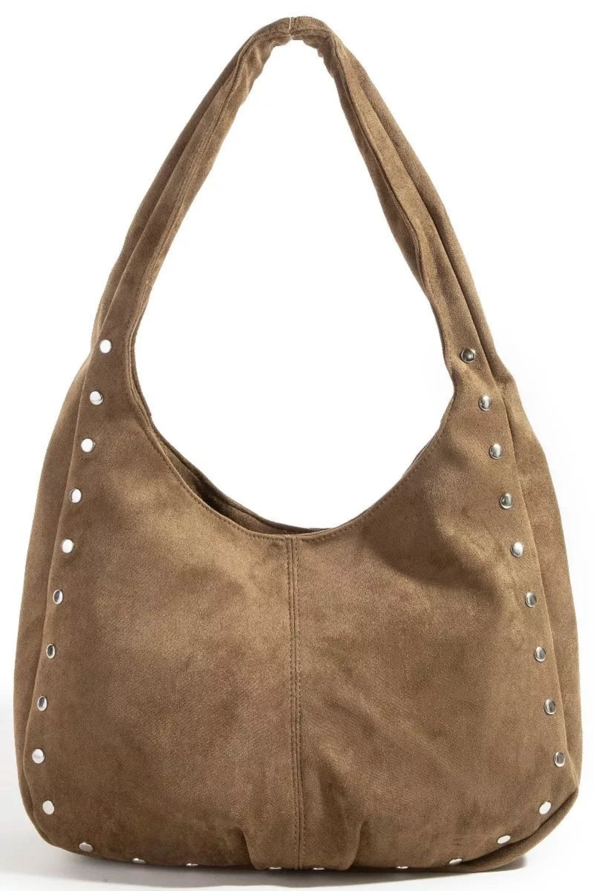 Vegan Suede Studded Trim Hobo Bag | Lily Bloom