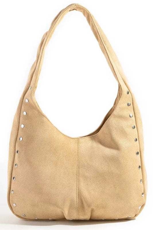 Vegan Suede Studded Trim Hobo Bag | Lily Bloom