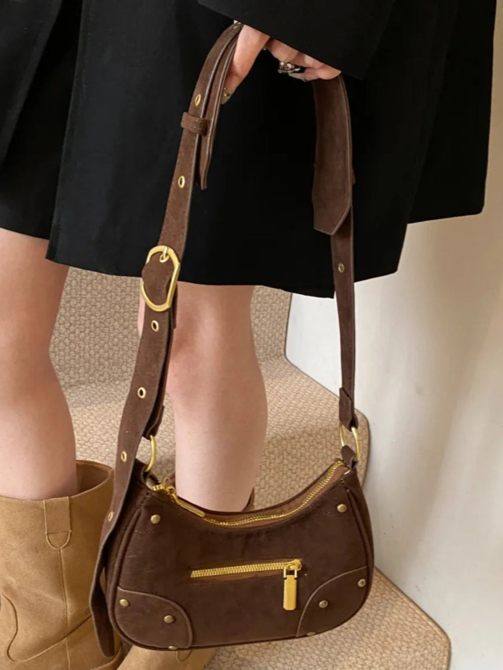 Suede Adjustable Strap Shoulder Bag | Lily Bloom