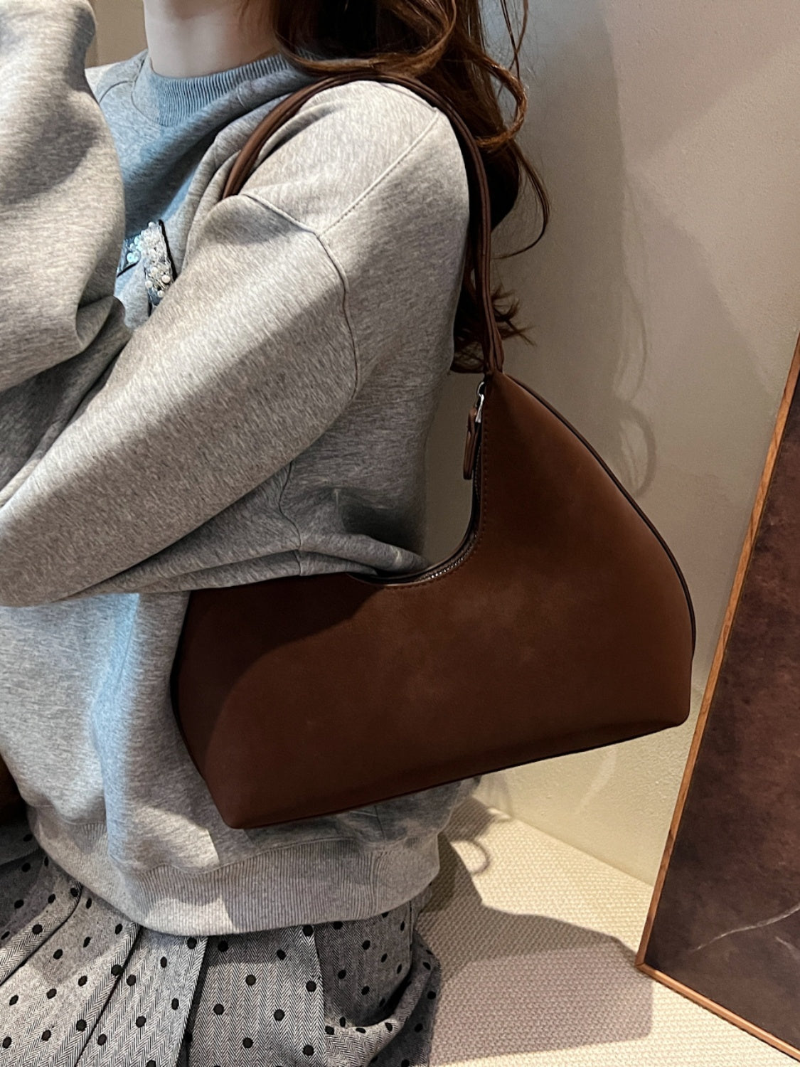Suede Shoulder Bag with Zip | Lily Bloom