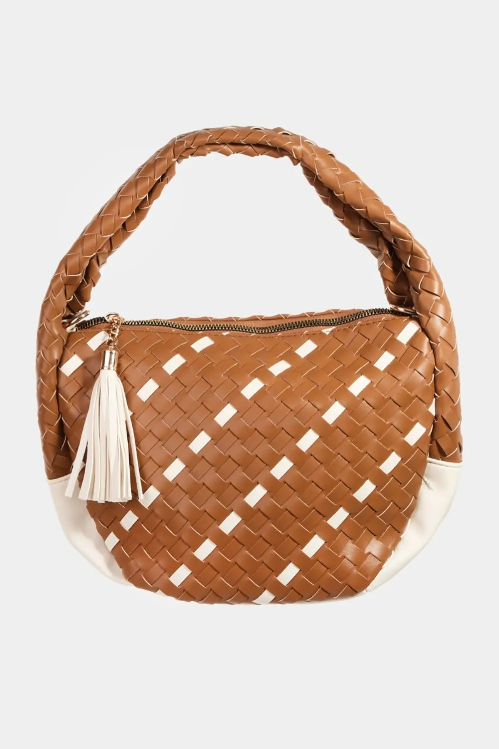 Tassel Detail Weave Semi Circle Bag | Lily Bloom