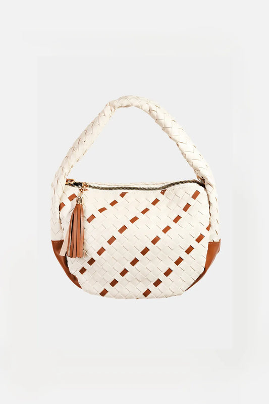 Tassel Detail Weave Semi Circle Bag | Lily Bloom