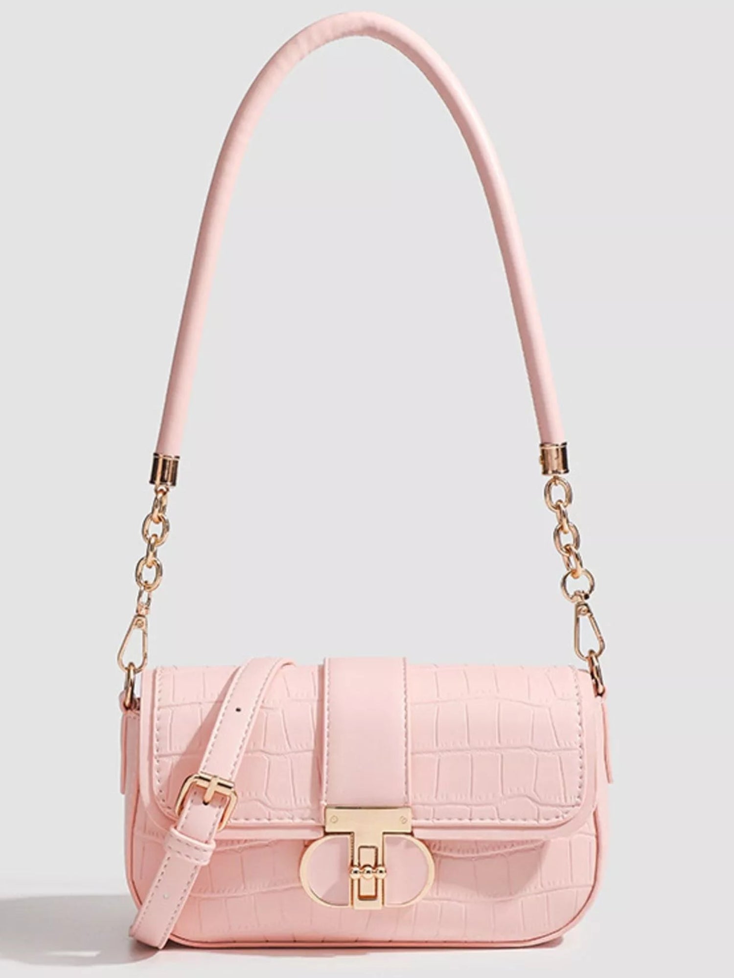 Textured Vegan Leather Flap Shoulder Bag