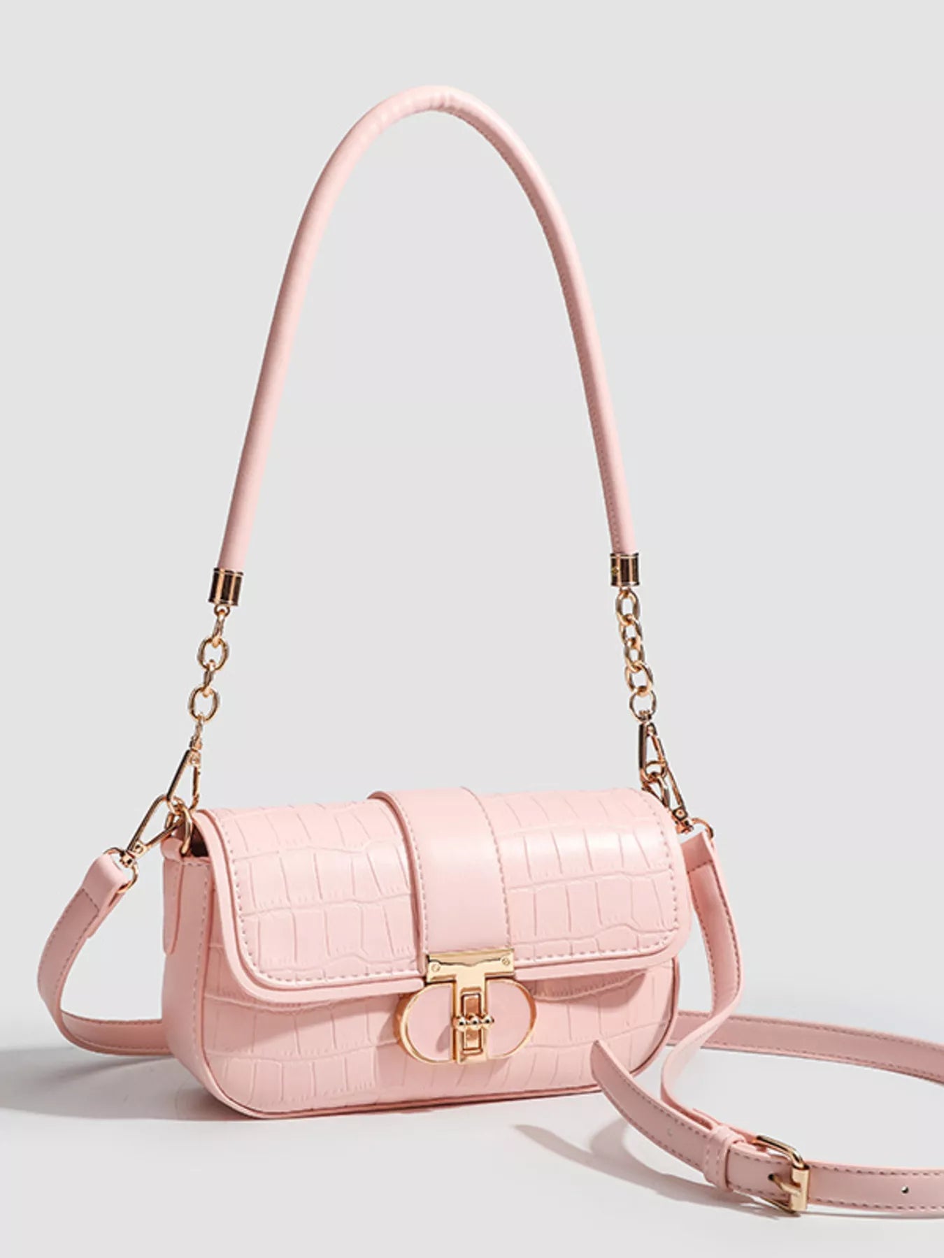 Textured Vegan Leather Flap Shoulder Bag
