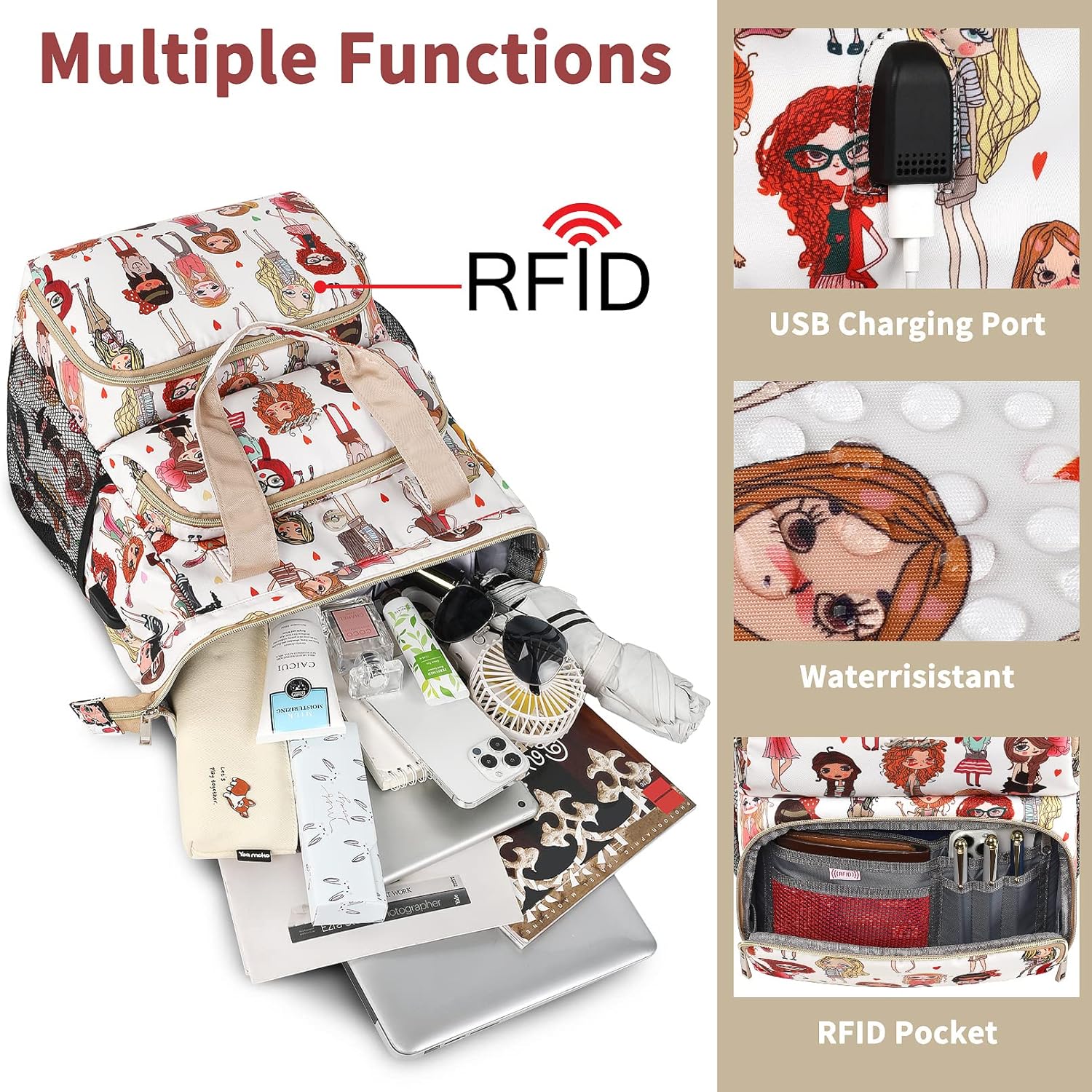 Travel USB Charging Port Water Resistant Laptop Backpack RF ID pocket - Lily Bloom Store