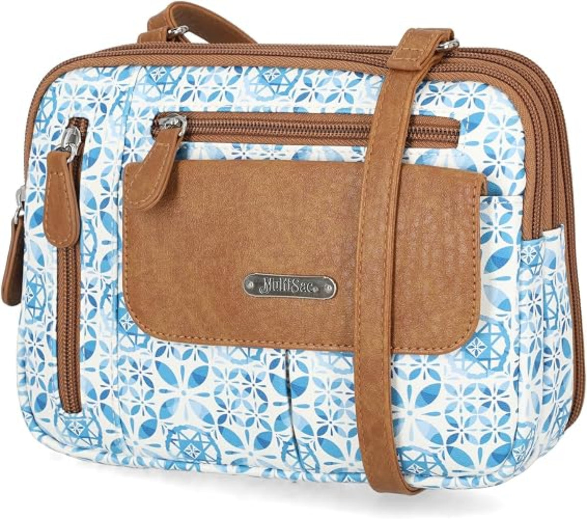 Triple Compartment Crossbody Bag with Multiple Zipper Pockets
