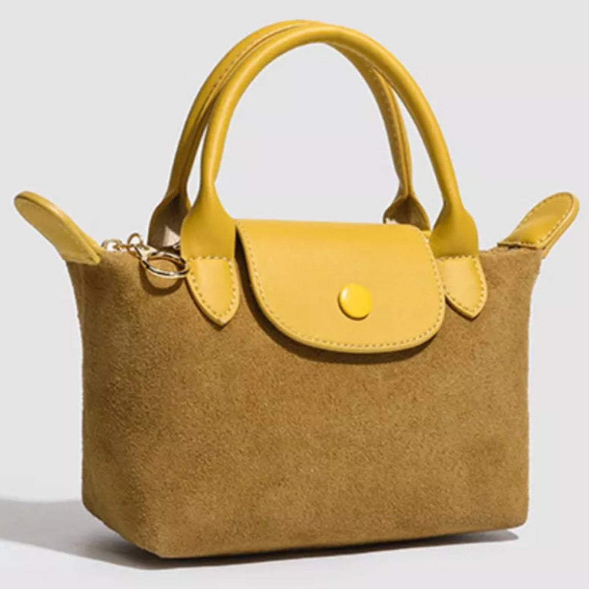 Two-Tone Suede Crossbody Bag with Top Handles