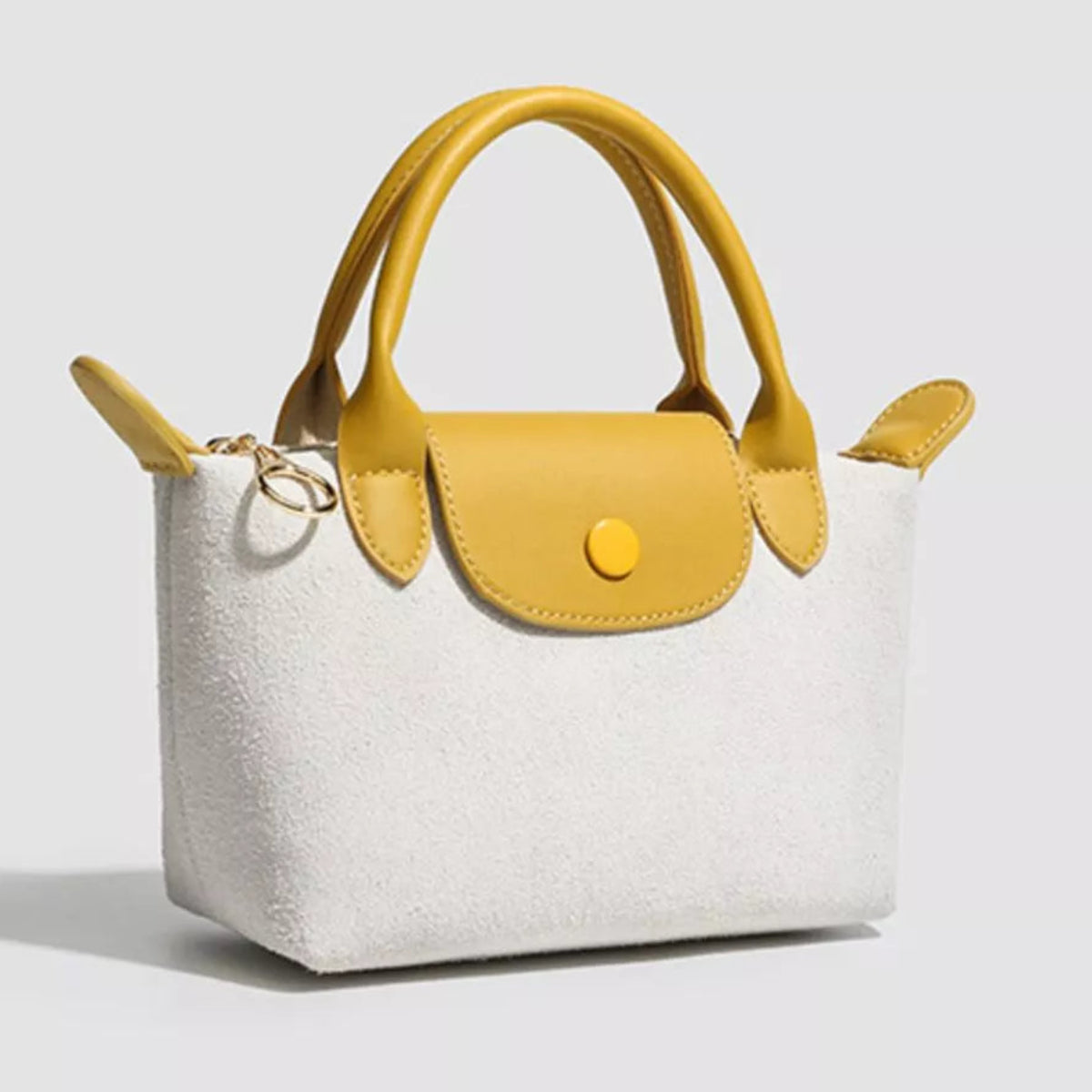 Two-Tone Suede Crossbody Bag with Top Handles