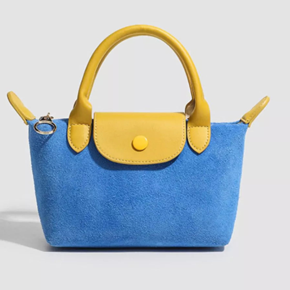 Two-Tone Suede Crossbody Bag with Top Handles
