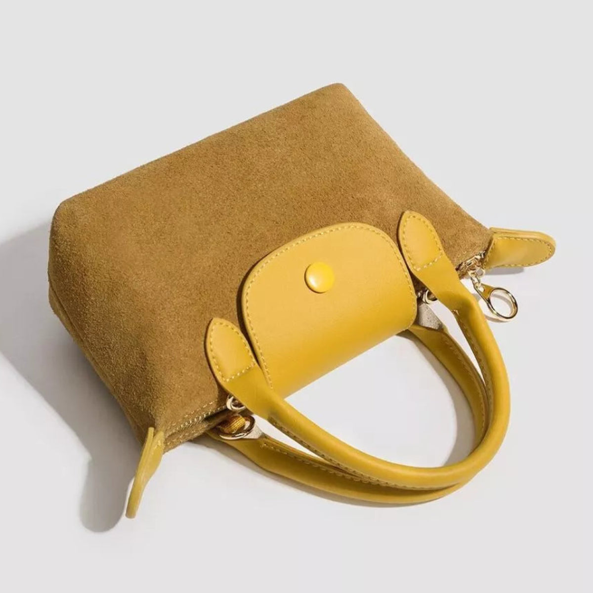 Two-Tone Suede Crossbody Bag with Top Handles