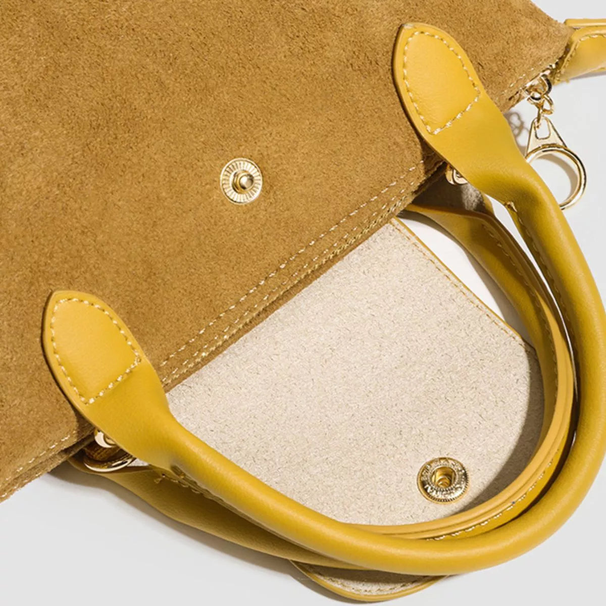 Two-Tone Suede Crossbody Bag with Top Handles