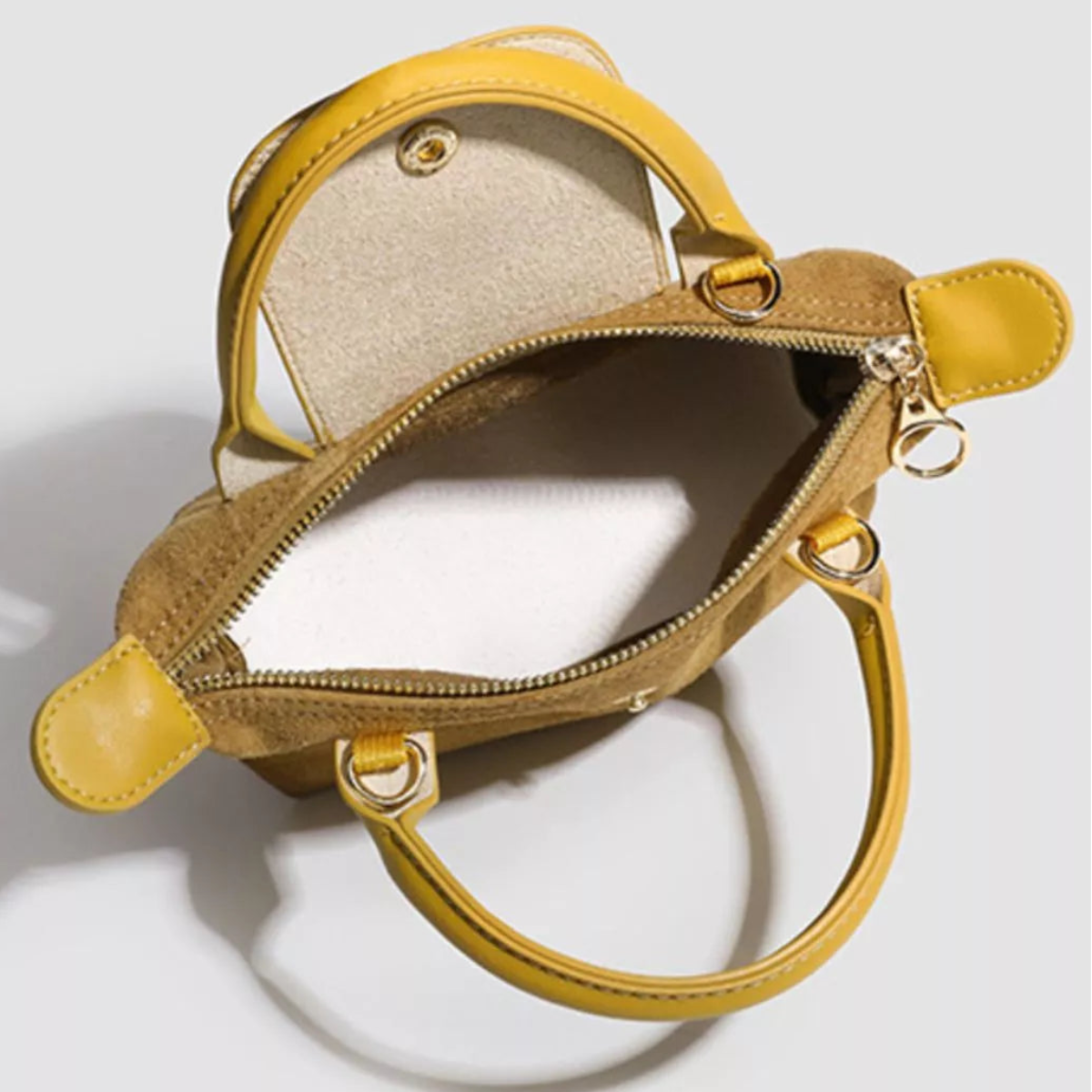 Two-Tone Suede Crossbody Bag with Top Handles