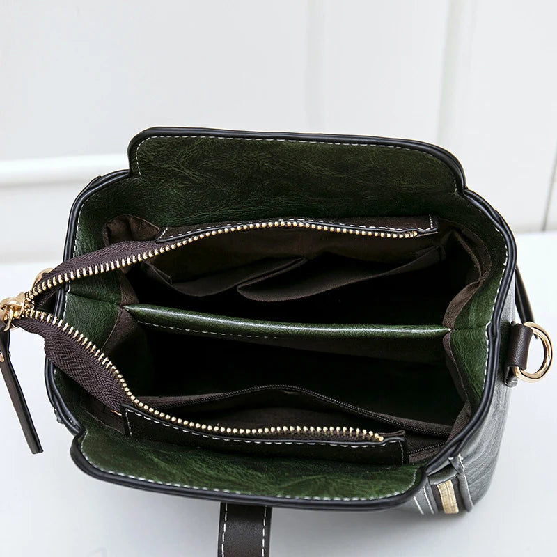 Vegan Leather Bucket Shoulder Crossbody Zipper Bag