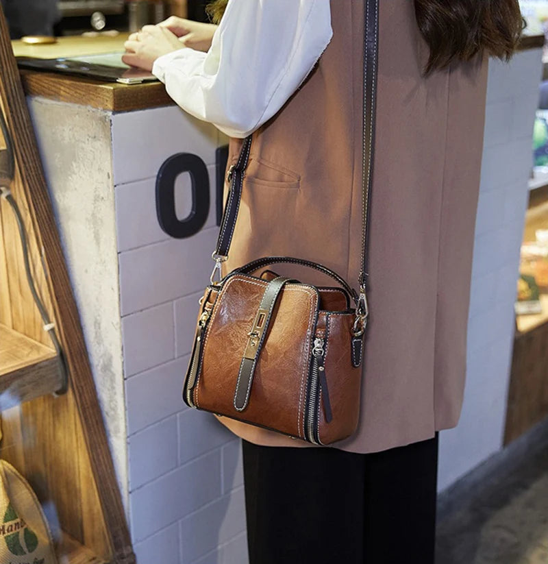 Vegan Leather Bucket Shoulder Crossbody Zipper Bag