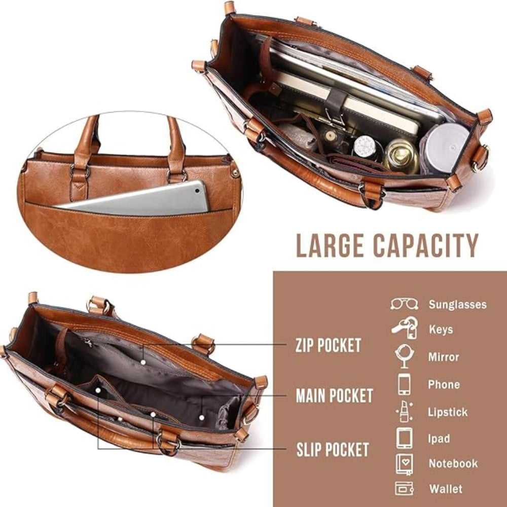 Vegan Leather Crossbody Bag with Guitar Strap Zipped Pockets