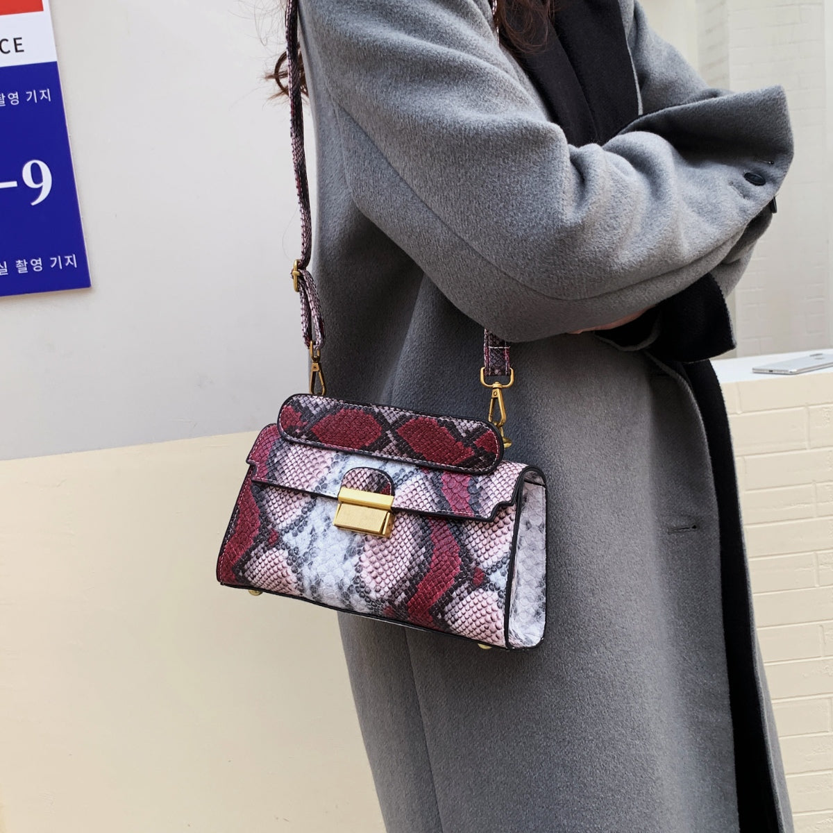 Vegan Leather Snakeskin Print Crossbody Bag | Lily Bloom