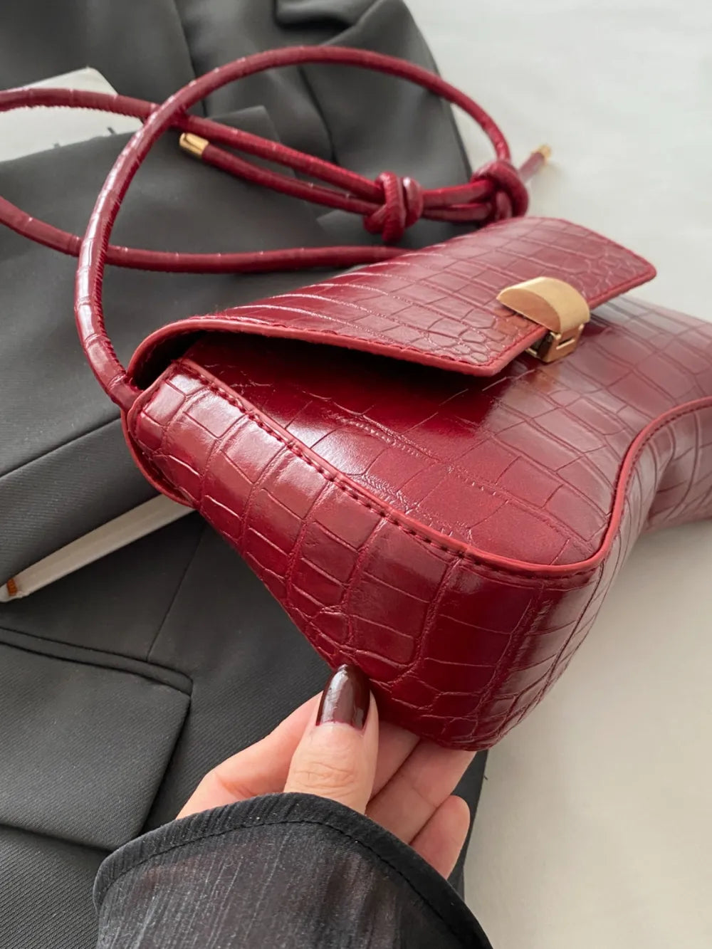 Vegan Leather Texture Crossbody Bag | Lily Bloom