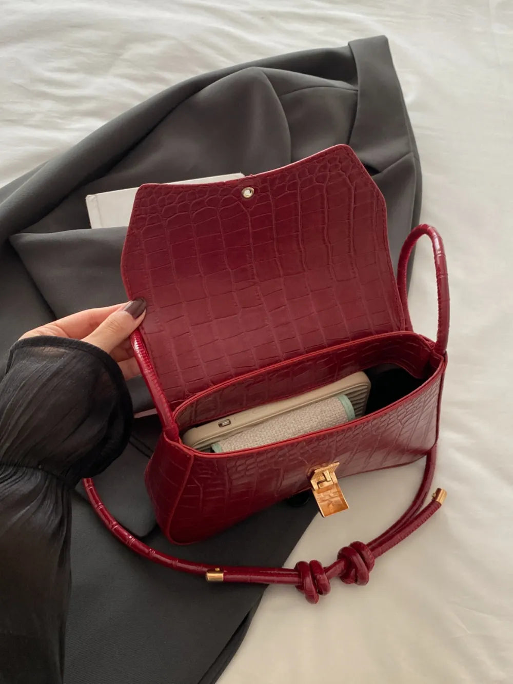 Vegan Leather Texture Crossbody Bag | Lily Bloom