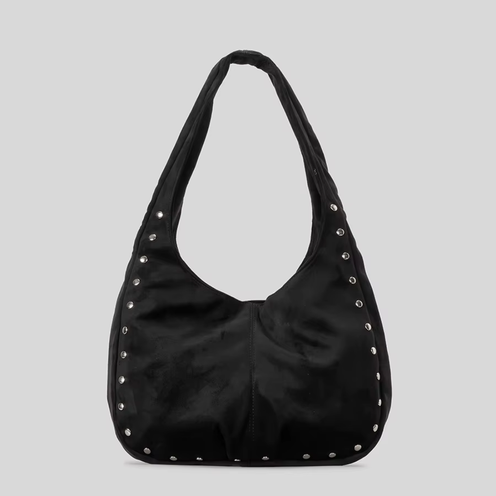 Vegan Suede Studded Trim Hobo Bag | Lily Bloom