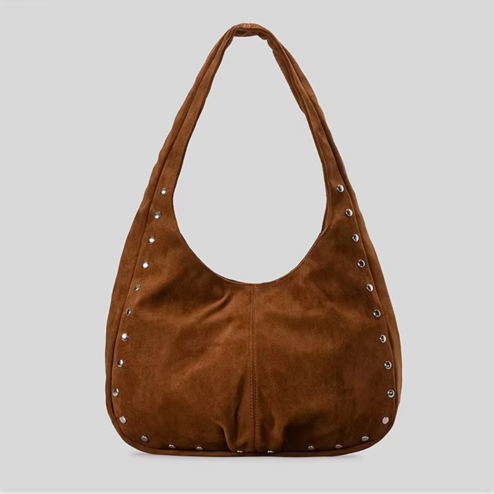 Vegan Suede Studded Trim Hobo Bag | Lily Bloom