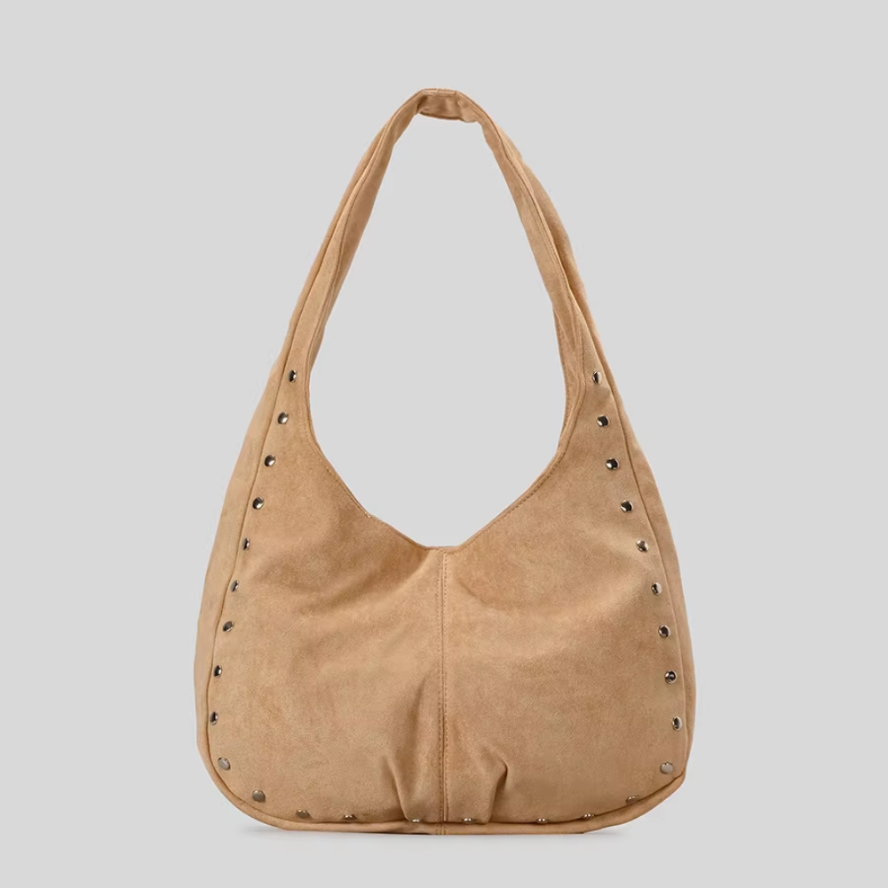 Vegan Suede Studded Trim Hobo Bag | Lily Bloom