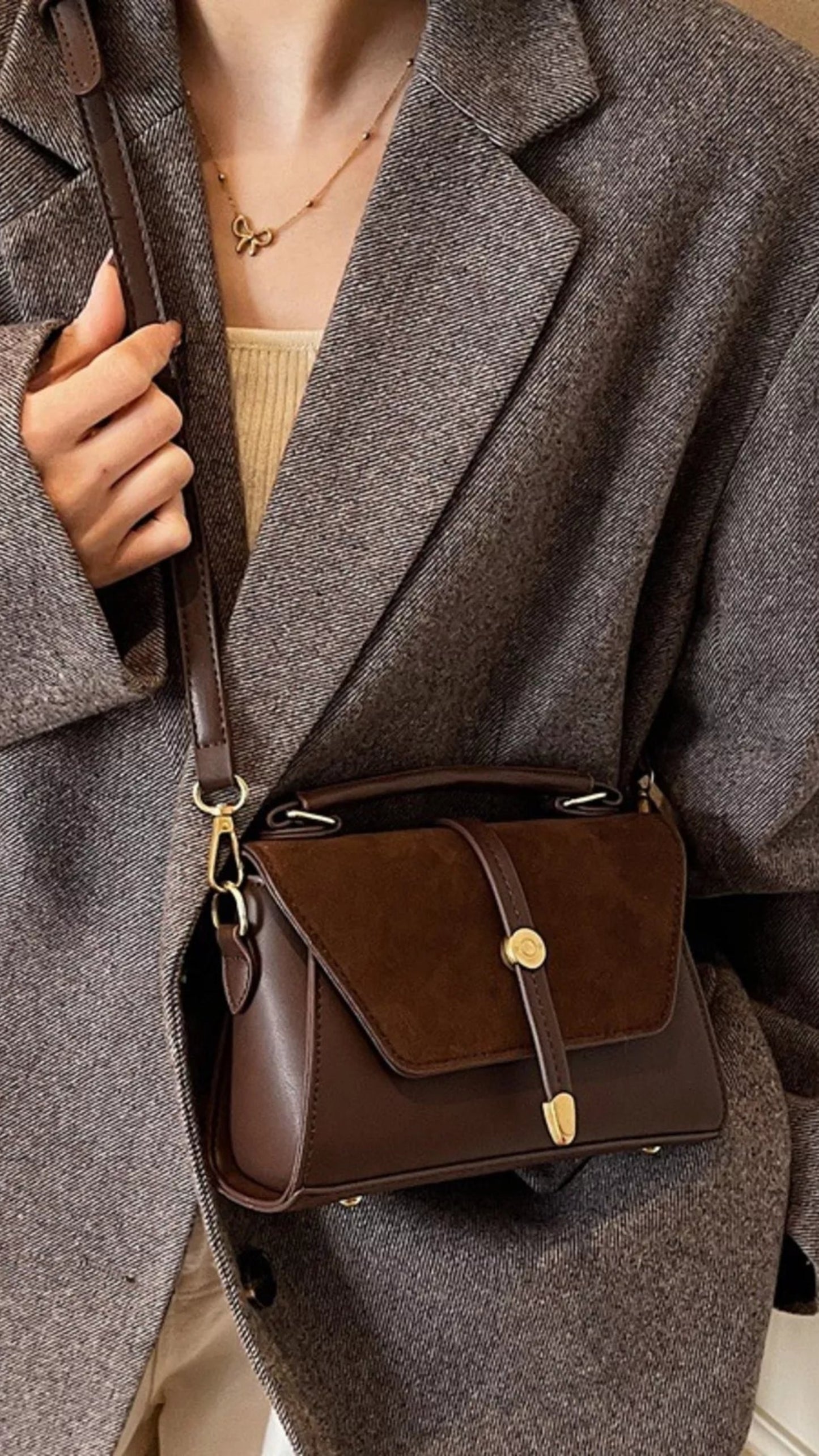 Vintage Suede Flap Crossbody Bag