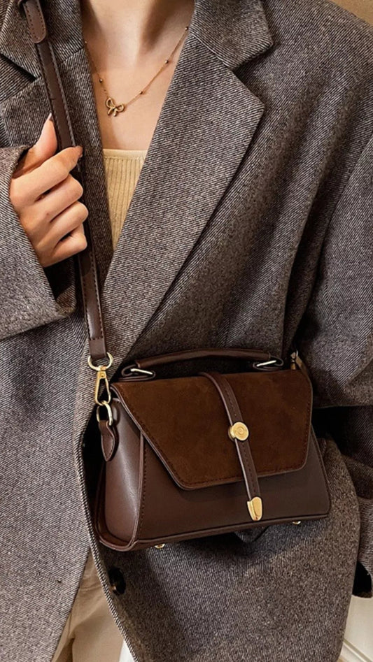 Vintage Suede Flap Crossbody Bag