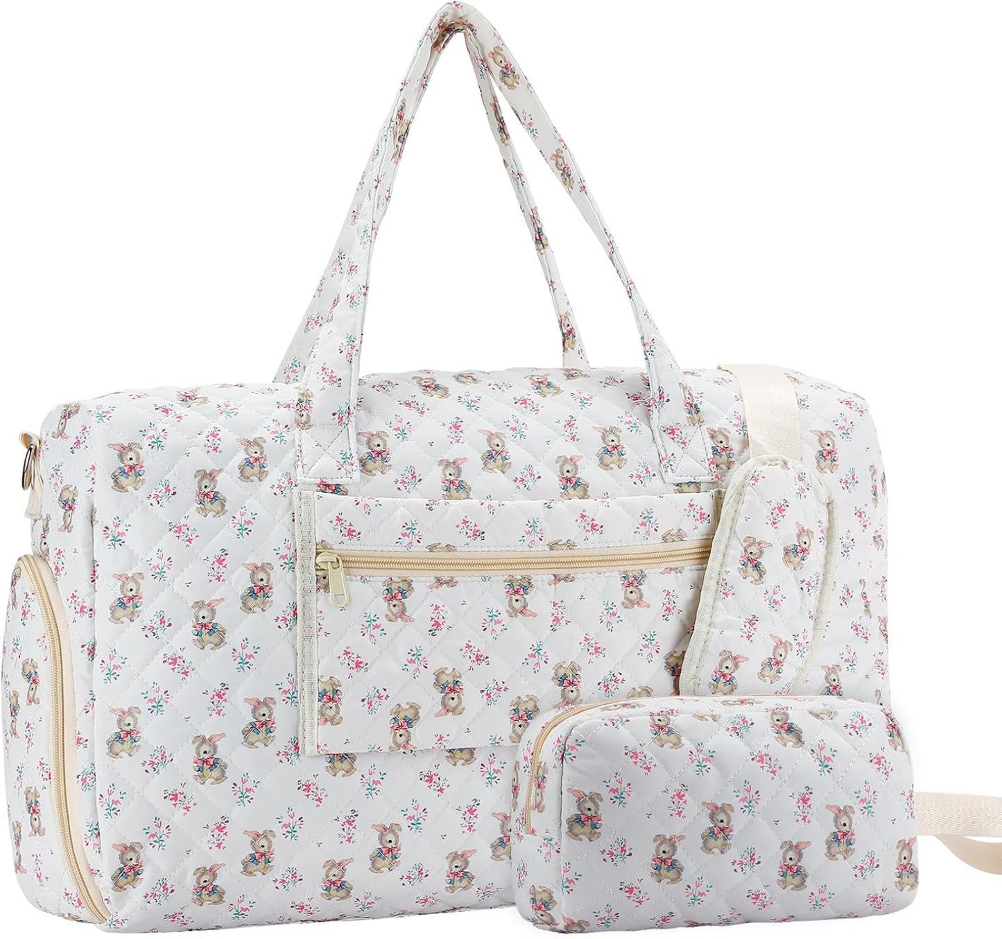 Quilted Duffle Bag Lightweight Weekender Bag with Makeup Pouch