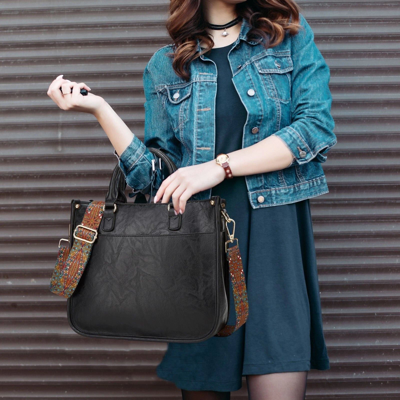Wide Shoulder Straps, Cute Vegan Leather Handbag Purse