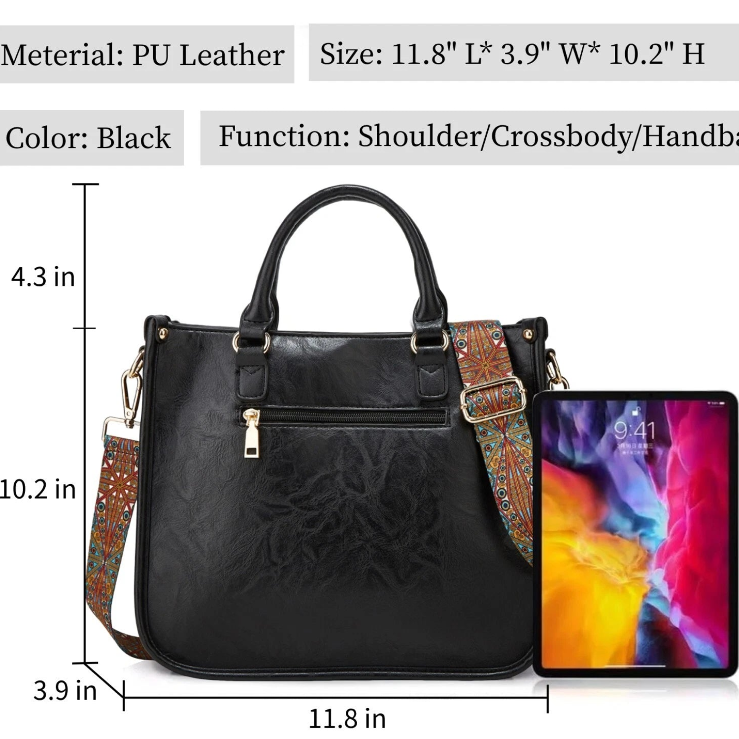 Wide Shoulder Straps, Cute Vegan Leather Handbag Purse