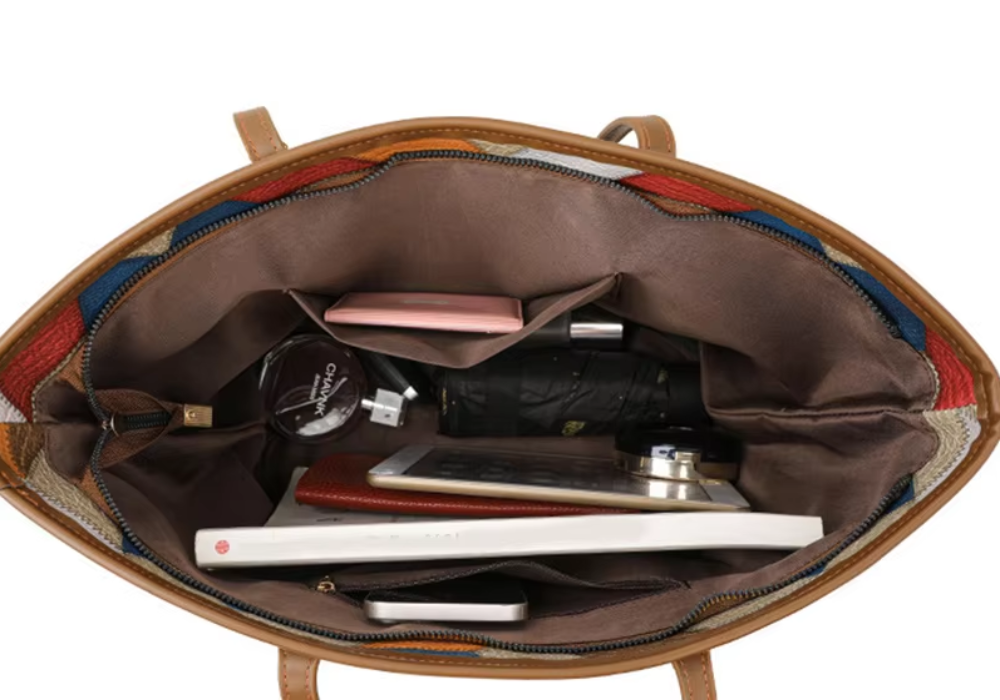Woman's Large Capacity Handbag Vegan Leather Patchwork Tote Purse