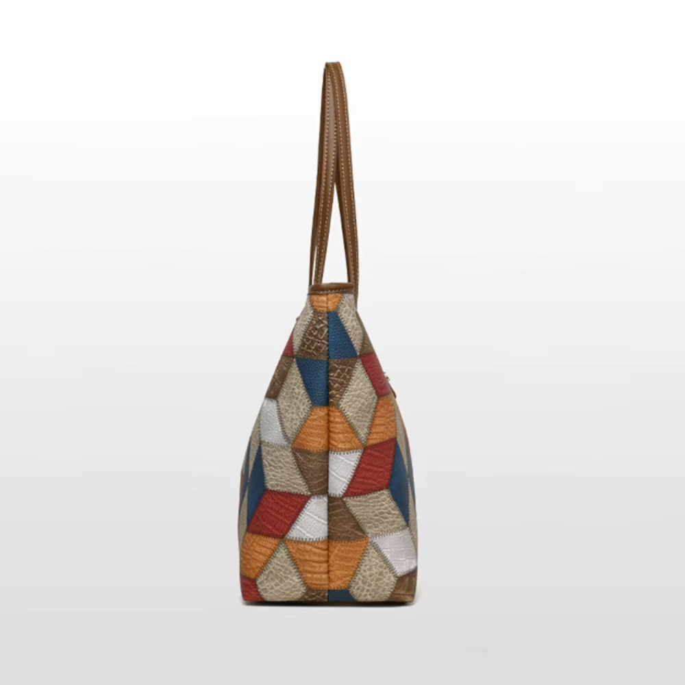 Woman's Large Capacity Handbag Vegan Leather Patchwork Tote Purse