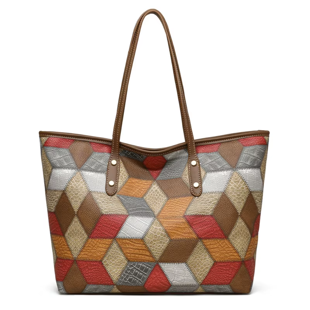 Woman's Large Capacity Handbag Vegan Leather Patchwork Tote Purse