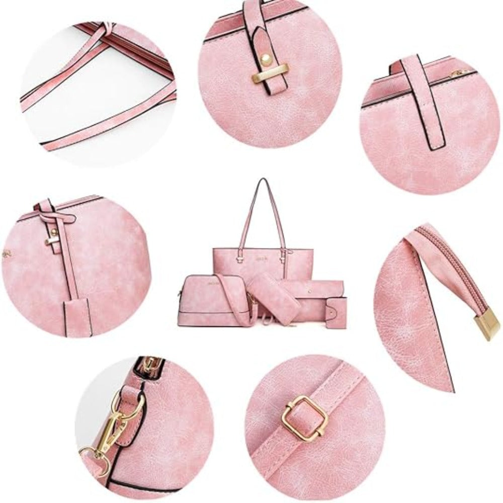 Women Handbag Tote Shoulder Bag Top Handle Satchel Purse Set 5 pcs - Lily Bloom Store