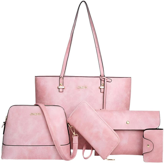 Women Handbag Tote Shoulder Bag Top Handle Satchel Purse Set 5 pcs - Lily Bloom Store