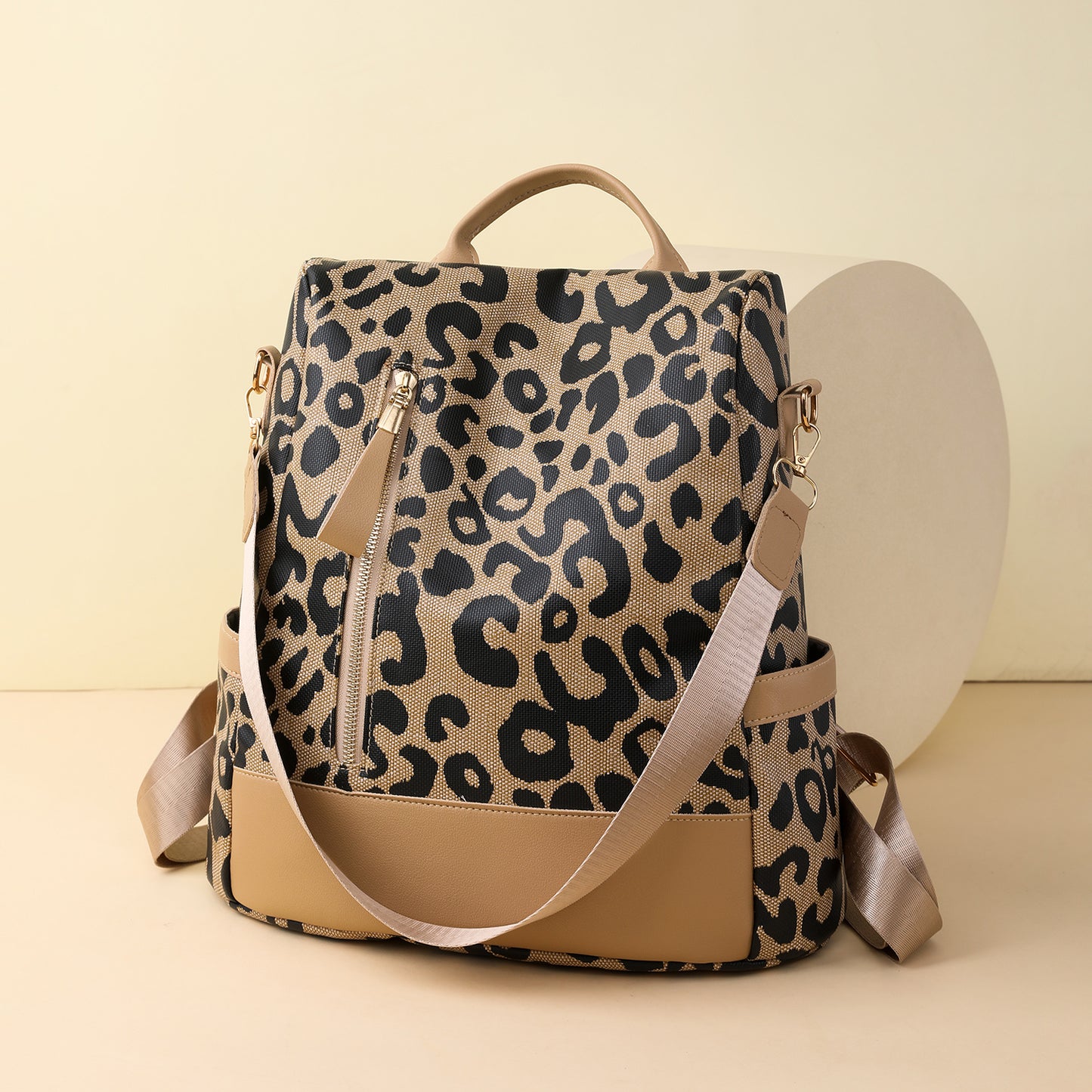Leopard Leather Backpack Bag