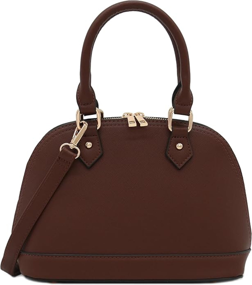 Zip - Around Classic Dome Saffiano Leather Satchel - Lily Bloom