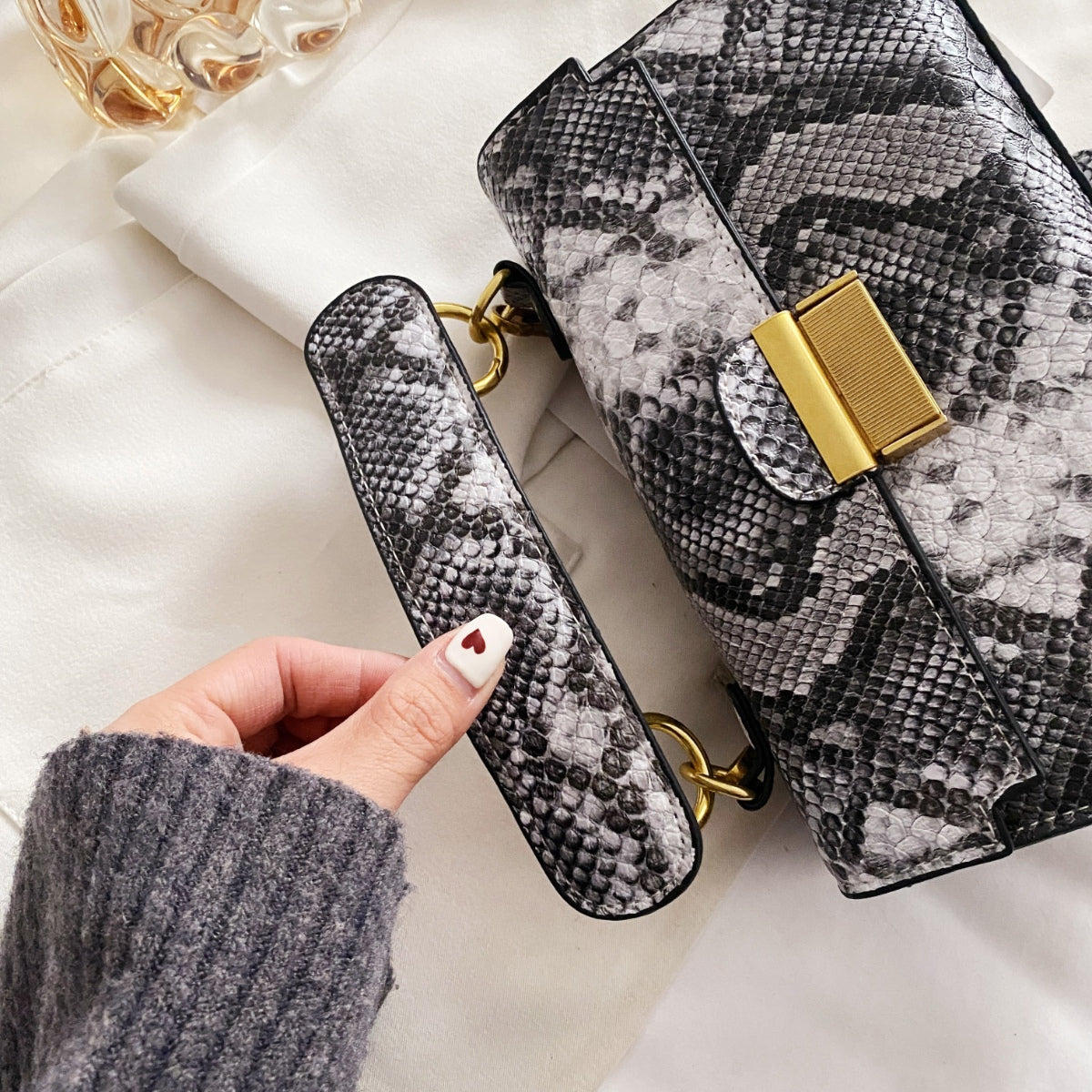Vegan Leather Snakeskin Print Crossbody Bag