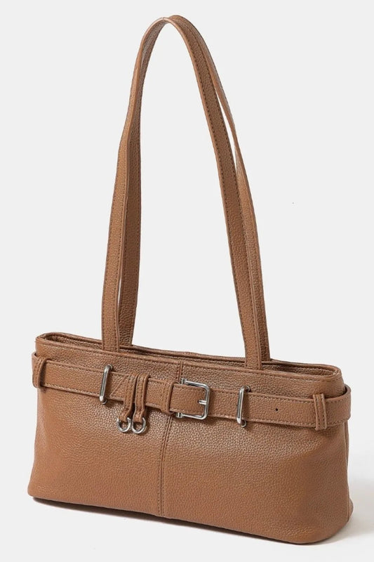 Belt Strap Textured Vegan Leather Shoulder Bag - Lily Bloom