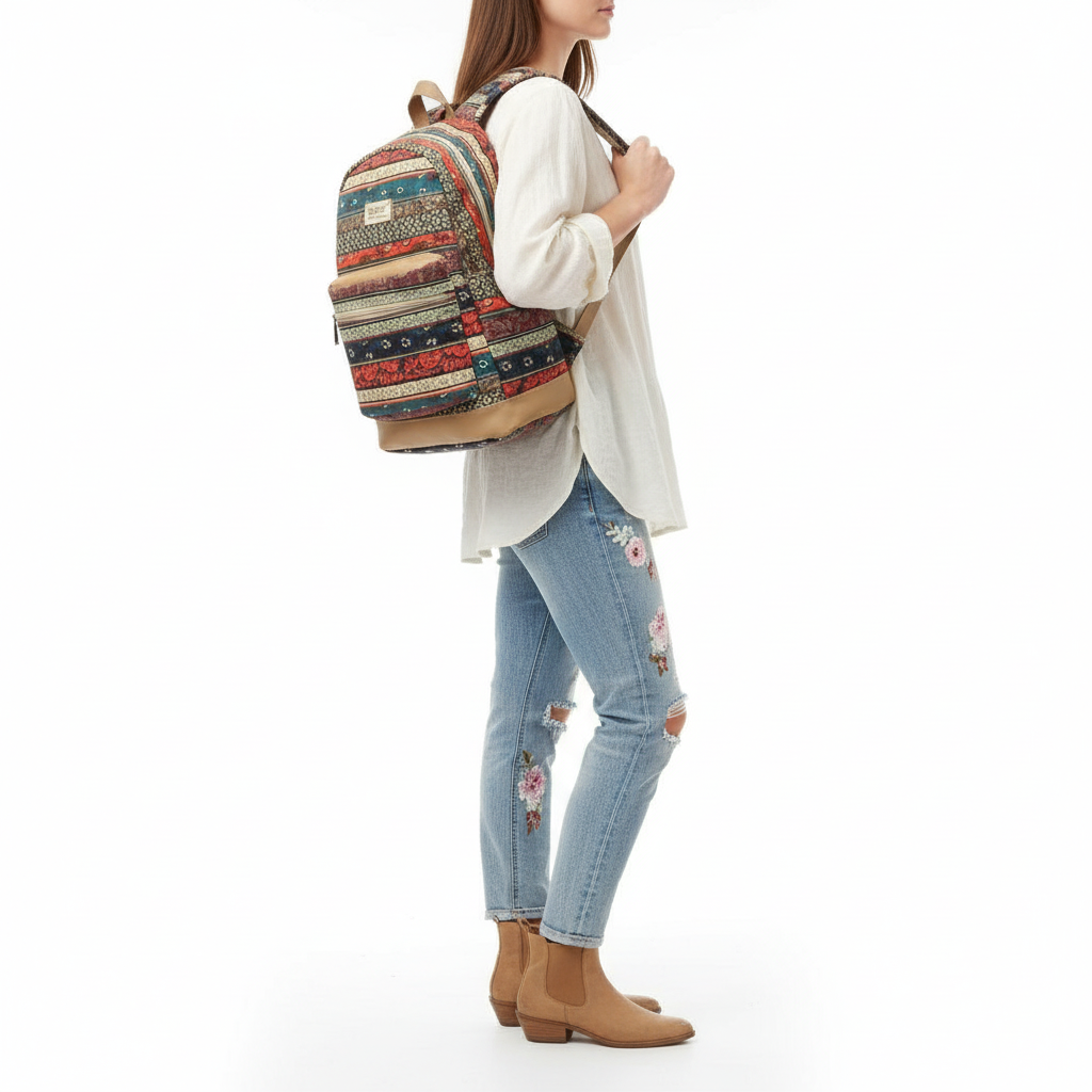 Bohemian Water Resistant Cushion Straps USB Laptop Backpack - Lily Bloom