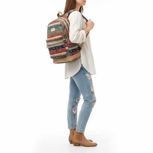 Bohemian Water Resistant Cushion Straps USB Laptop Backpack - Lily Bloom