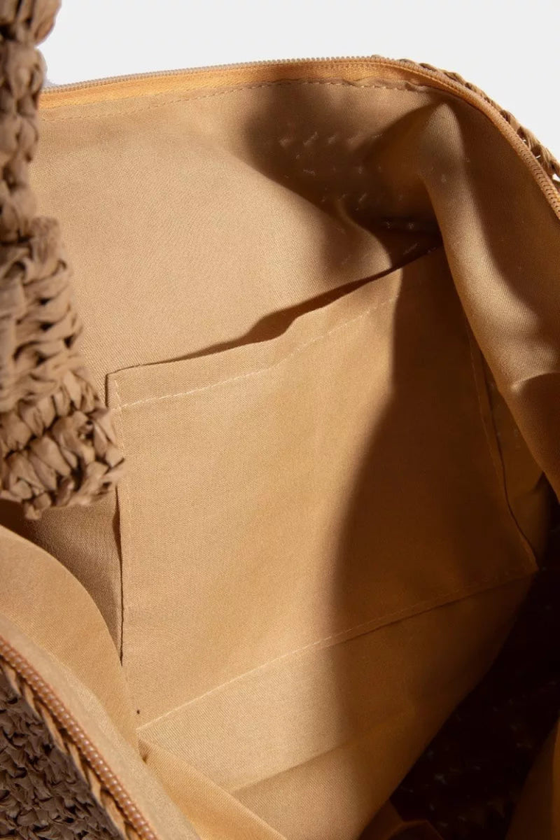 Braided Handle Rectangular Straw Hand Bag - Lily Bloom